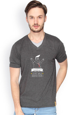 

Campus Sutra Solid Men V-neck Grey T-Shirt, Charcoal