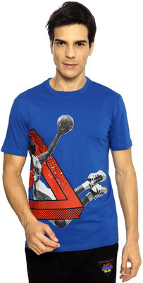

Ajile by Pantaloons Printed Men' Round Neck Dark Blue T-Shirt, Royal blue