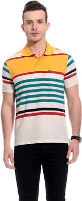 

TAB91 Striped Men's Polo Neck Multicolor T-Shirt, White