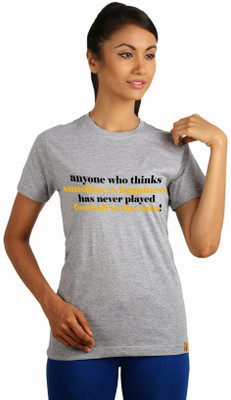 

Campus Sutra Printed Women's Round Neck Grey T-Shirt