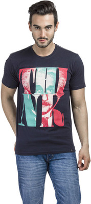 

Einstine Printed Men's Round Neck Blue T-Shirt, Navy