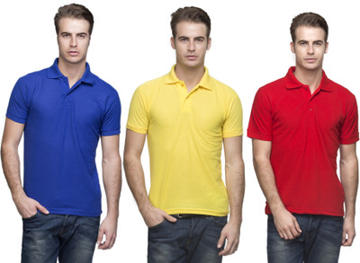 

Lambency Solid Men's Polo Neck Blue, Yellow, Red T-Shirt(Pack of 3, Blue;red;yellow