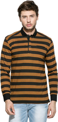 

Mufti Striped Men's Polo Neck Brown, Black T-Shirt, Black;brown