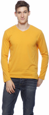 

Gritstones Solid Men's V-neck Yellow T-Shirt
