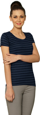 

Miss Chase Striped Women's Round Neck Dark Blue T-Shirt, Blue stripes
