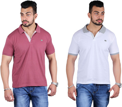 

Shineway Solid Men's Polo Neck Purple, White T-Shirt(Pack of 2
