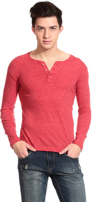 

Tinted Solid Men's Henley Red T-Shirt