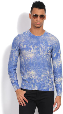 

GAS Printed Men's Round Neck Linen Blue T-Shirt, 344