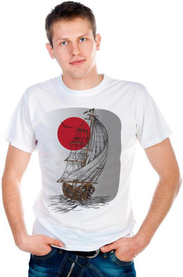 

6th Cross Graphic Print Men's Round Neck White T-Shirt