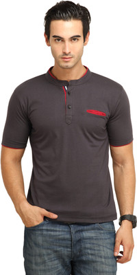 

Fio Solid Men's Mandarin Collar Dark Blue, Maroon T-Shirt