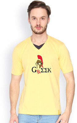 

Campus Sutra Printed Men V-neck Yellow T-Shirt