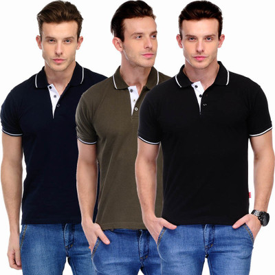 

Scott International Solid Men's Polo Neck Brown, Dark Blue, Black T-Shirt(Pack of 3), Brown and dark blue and black