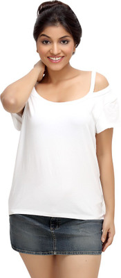 

Loco En Cabeza Solid Women's Round Neck White T-Shirt