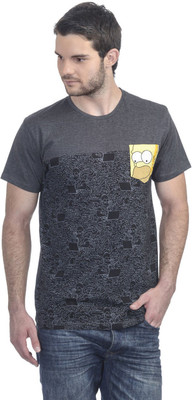 

Simpsons Printed Men's Round Neck Black T-Shirt, Simpsons anthra melange/ bla