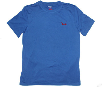 

2swords Solid Men' Round Neck Blue T-Shirt, Dblue
