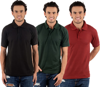 

Blaze Solid Men's Polo Neck Multicolor T-Shirt(Pack of 3, Black;dark green;maroon