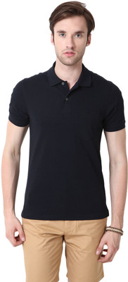 

Mudo Solid Men's Mandarin Collar Black T-Shirt