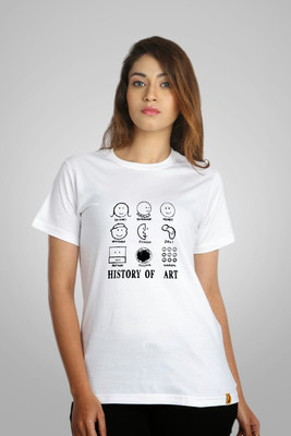 

Campus Sutra Printed Women' Round Neck White T-Shirt