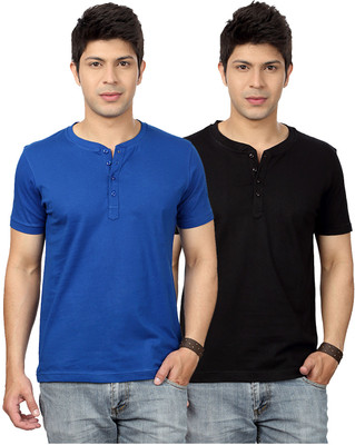 

Top Notch Solid Men's Henley Blue, Black T-Shirt(Pack of 2), Royal blue;black