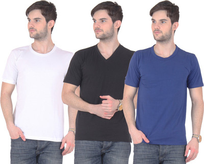 

E'Hiose Solid Men' V-neck Multicolor T-Shirt(Pack of 3, Black_v;blue_r;white_r