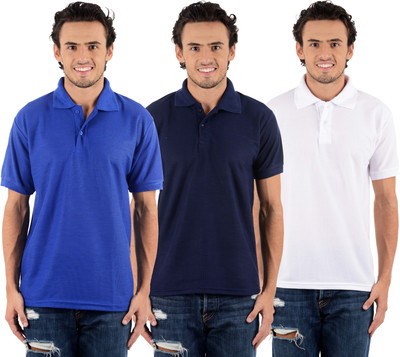 

Blaze Solid Men's Polo Neck Multicolor T-Shirt(Pack of 3, Dark blue;royal blue;white