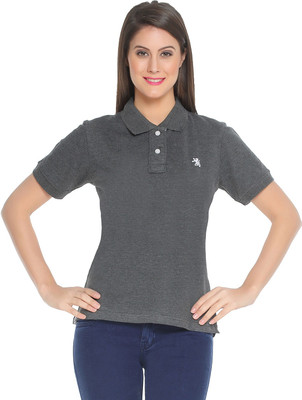 

The Cotton Company Solid Women's Polo Neck Grey T-Shirt, Gunmetal grey