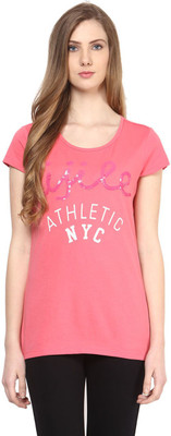 

Ajile by Pantaloons Graphic Print Women's Round Neck Pink T-Shirt, Coral