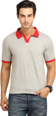 

Fio Solid Men's Polo Neck Red, Grey T-Shirt, Grey;red