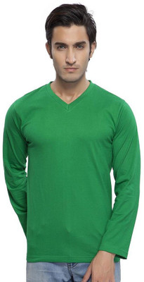 

Purple Square Solid Men's V-neck Green T-Shirt