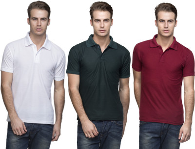 

Lambency Solid Men's Polo Neck White, Dark Green, Maroon T-Shirt(Pack of 3, Dark green;maroon;white