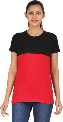 

Hoodz Solid Women's Round Neck Red T-Shirt, Black;red