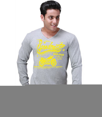 

Inkovy Graphic Print Men's V-neck Grey T-Shirt