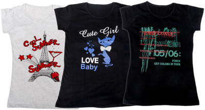 

IndiWeaves Girls Printed, Solid T Shirt(Multicolor, Gray & black & black