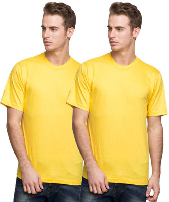 

Purple Square Solid Men's Round Neck Yellow T-Shirt(Pack of 2