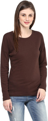 

Hypernation Solid Women's Round Neck Brown T-Shirt