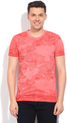 

United Colors of Benetton. Floral Print Men's Round Neck Red, Pink T-Shirt, 36r