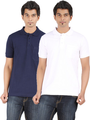 

Ap'pulse Solid Men' Polo Neck Dark Blue, White T-Shirt(Pack of 2, Navy;white