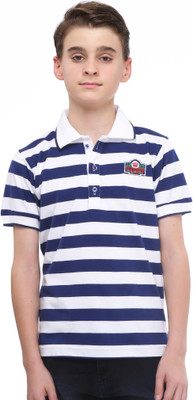 

MashUp Boys Striped Cotton T Shirt(Blue, Pack of 1)