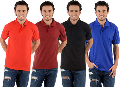 

Blaze Solid Men's Polo Neck Multicolor T-Shirt(Pack of 4, Black;maroon;red;royal blue