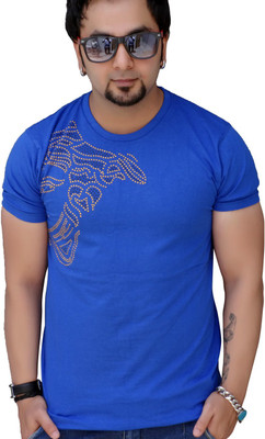 

Black Collection Graphic Print Men's Round Neck Blue T-Shirt