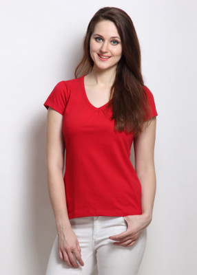 

Rigo Solid Women's V-neck Red T-Shirt
