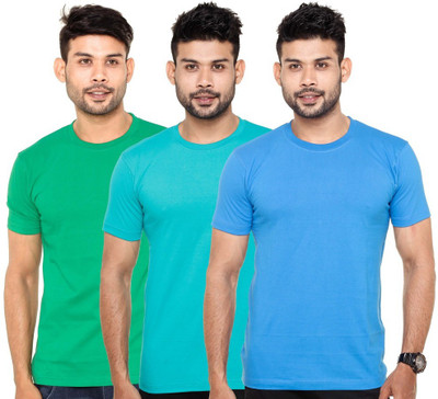 

FLEXIMAA Solid Men' Round Neck Green, Green, Blue T-Shirt(Pack of 3