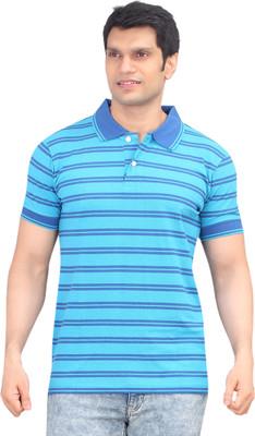 

Zebu Striped Men's Polo Neck Light Blue T-Shirt