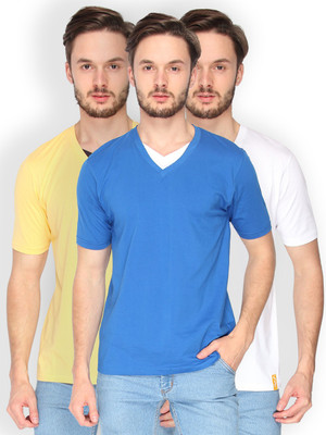 

Campus Sutra Solid Men V-neck Blue, White, Yellow T-Shirt(Pack of 3)