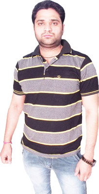 

Japroz Striped Men's Polo Neck Black T-Shirt
