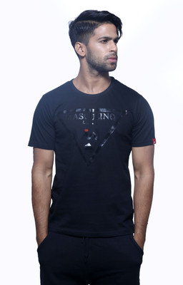 

Masculino Latino Printed Men's Round Neck Reversible Black T-Shirt