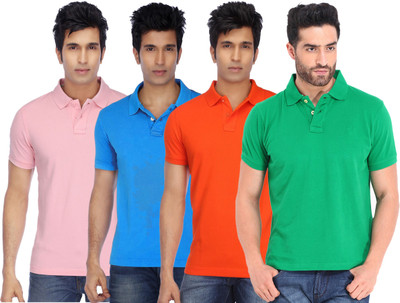 

Concepts Solid Men's Polo Neck Multicolor T-Shirt(Pack of 4), Green;orange;pink;skyblue