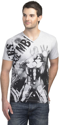 

Avengers Printed Men's Round Neck Grey T-Shirt, Iron man grey melange
