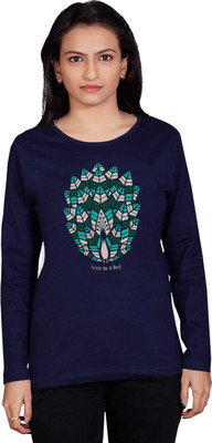 

Tantra Graphic Print Women's Round Neck Dark Blue T-Shirt, Navy blue