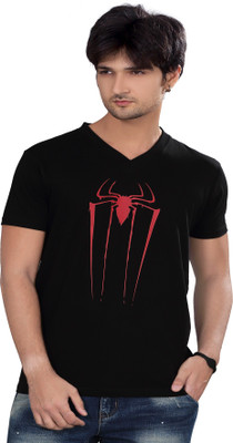 

Elegance Cut Printed Men's V-neck Black T-Shirt